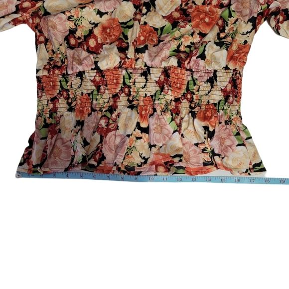 INC Emma Garden Women's L Smocked Ruffle Long Sleeve Peplum Top Multicolor - Picture 9 of 12